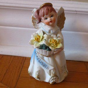 VERY RARE Vintage September Birthday Angel Figurine with flowers, birthday figur